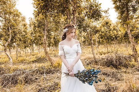 character, forest, woman, white dress, bride, wedding, asia