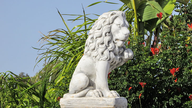 lion, guardian, house, garden, decorative, guard, statue