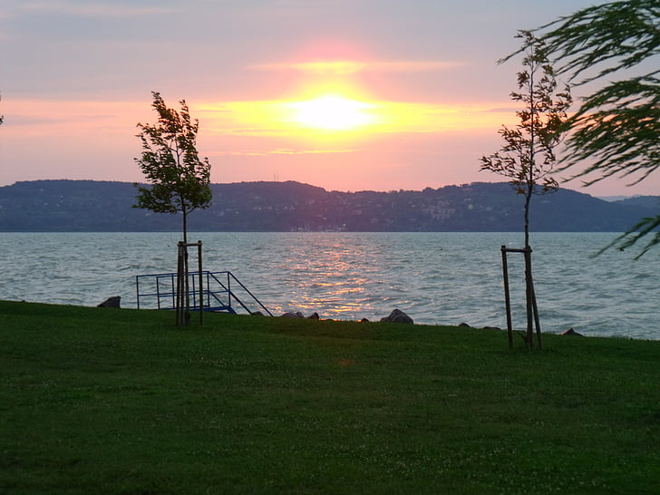Озеро Балатон, літо, відпочинок, Захід сонця, Природа, озеро, на відкритому повітрі