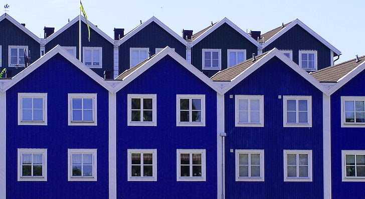 Švedska, stavbe, domov, arhitektura, nebo, vrstne hiše, modra