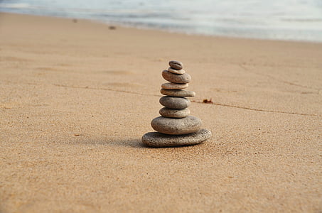 Zen, kameny, březen, pláž, písek, pohoda