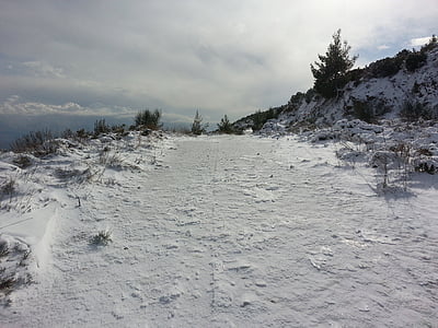 Mountain road, lume tee, mägi, lumi, talvel, külm, jää