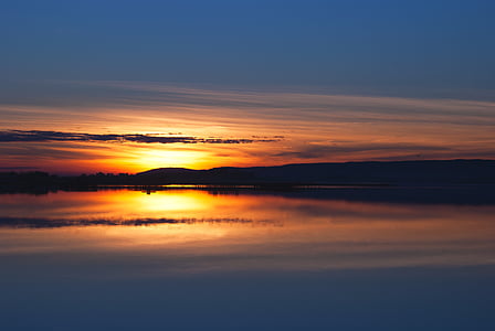 dawn, dusk, lake, nature, reflection, sky, sunrise
