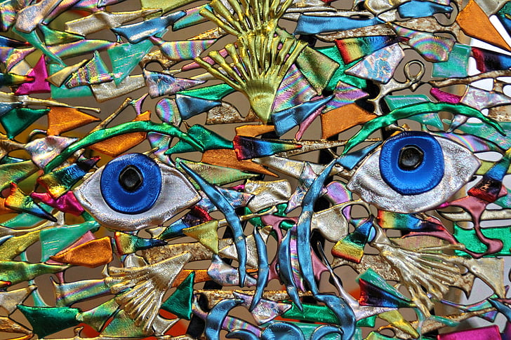 artwork, clay, face, eyes, color, abstract, multi Colored
