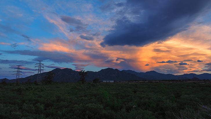 sunset, clouds, mountains, wild, weather, landscape, follow