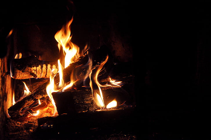 fuego, frío, invierno, madera, cabina, fuego - fenómeno natural, llama
