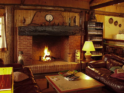 perapian, Bagasi, api, kayu bakar, di dalam ruangan, nyaman, interior rumah