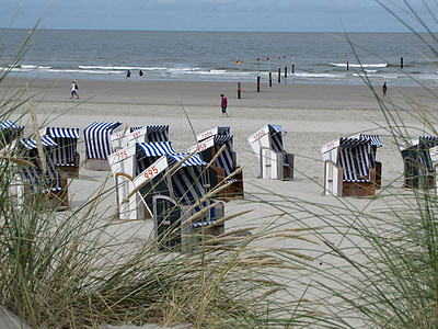 ljeto, plaža, ležaljke za plažu, Norderney, Otok, more, pijesak