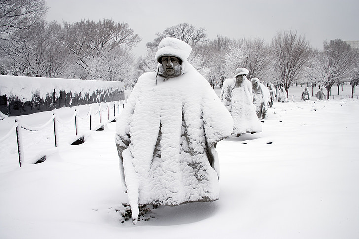 Mémorial de la guerre de Corée, statues, neige, icônes, Washington, é.-u., monument