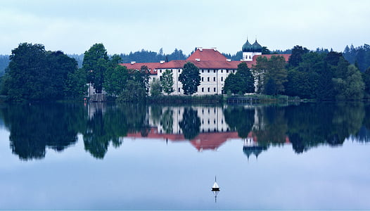 kloster, Seeon, Oberbayern, sjön, kloster seeon, byggnad, benediktinkloster