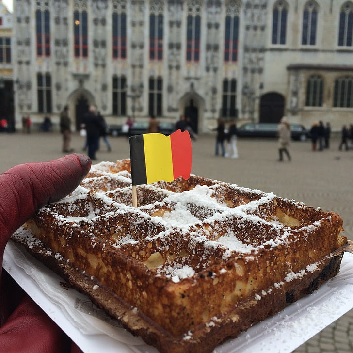 Belgique, gaufre, drapeau, gâteau, alimentaire, dessert
