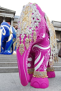 Gajah, seni, merah muda, dihiasi, hiasan, karya seni, warna-warni