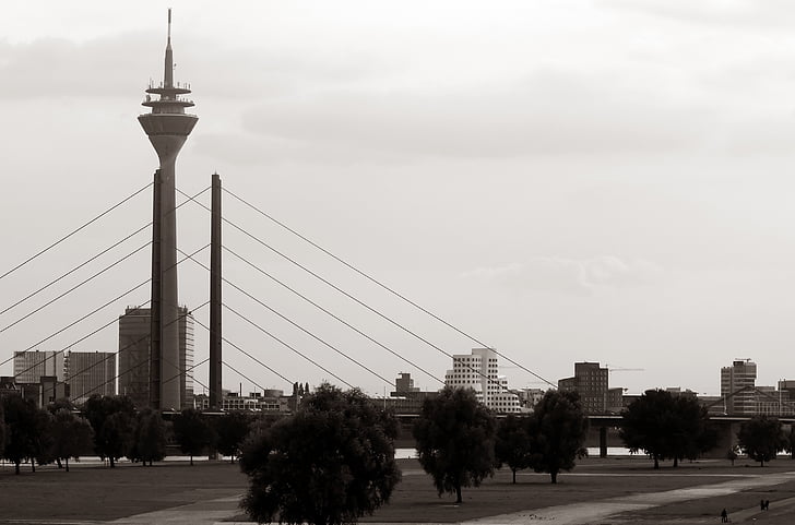 Düsseldorf, tour, tour de télévision, Sky, haute, ville, point de repère