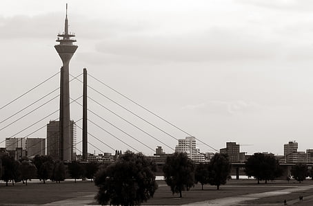 Düsseldorf, Torre, Torre de la TV, cielo, alta, ciudad, punto de referencia
