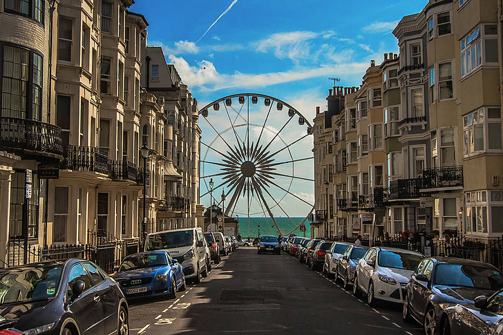 Brighton, promenade, Côte, bord de mer, rue, roller coaster, été