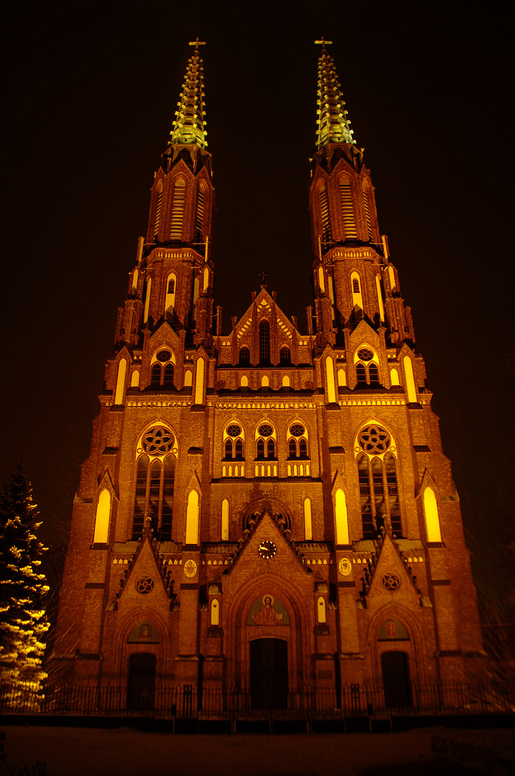 夜, 大聖堂, st フロリアーナ, ワルシャワ, プラハ地区, ポーランド, 教会