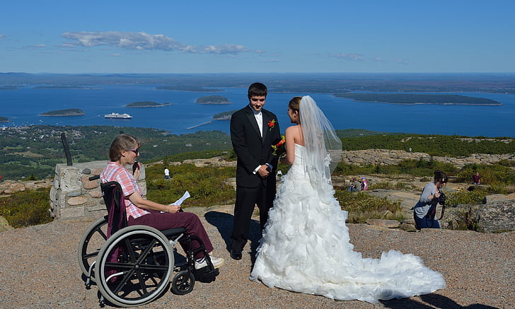 Acadia, Maine, kāzas, deaktivizēta, līgava, līgavainis, jūras ainava