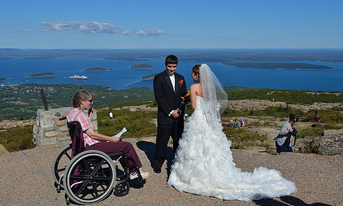 Acadia, Maine, bryllup, deaktivert, bruden, brudgommen, Seascape