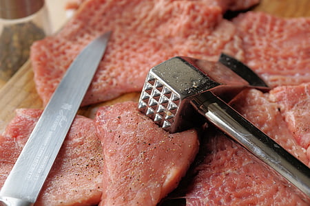 ganivet, martell de carn, escassa de carn, Schnitzel, carn, crua, aliments