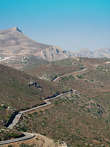 hory, cestné, nekonečné, krivky, Ostrov, Grécko, Amorgos