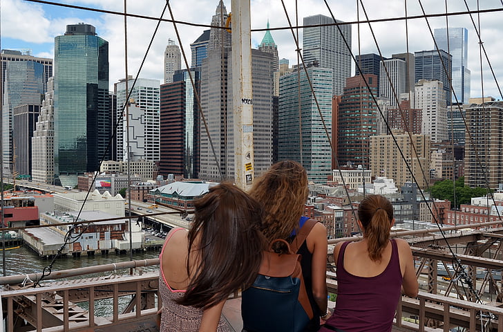 Most, Manhattan, Brooklyn, New york, Architektura, Centrum města, pohled