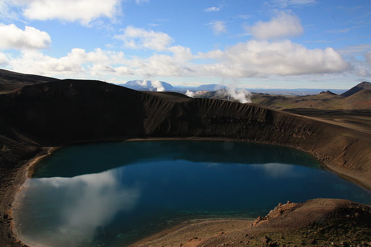 viti, crater, krafla, crater lake, iceland, blue, farbenspiel