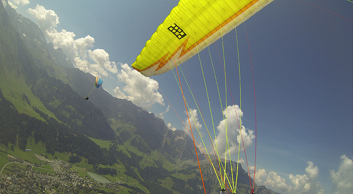 paragliding, fly, summer, mountains, dom, engelberg, brunni