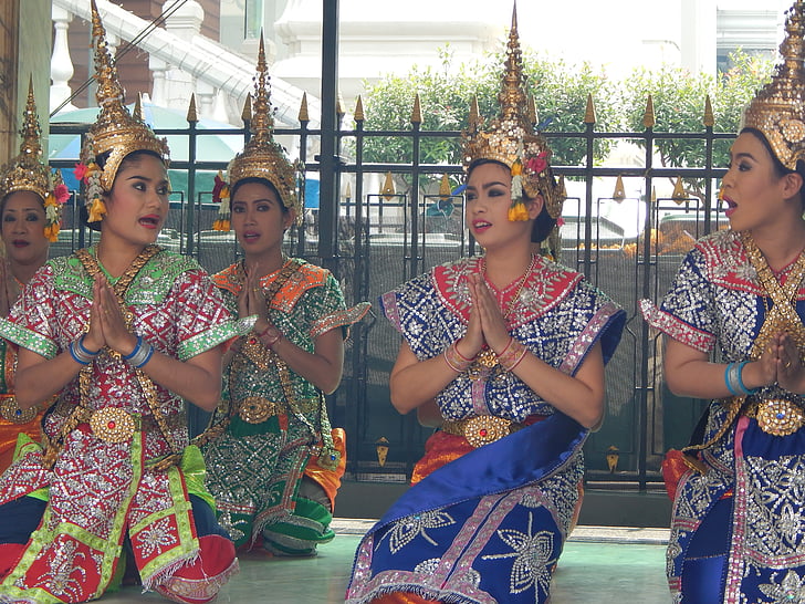 táncosok, hagyományos, thai, Bangkok, Thaiföld, Ázsia