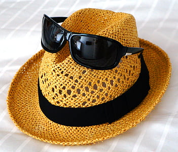 cappello, cappello di paglia, estate, occhiali da sole, tonalità, paglia, sole