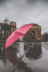 pioggia, rosso, ombrello, architettura, struttura, strada, bagnato