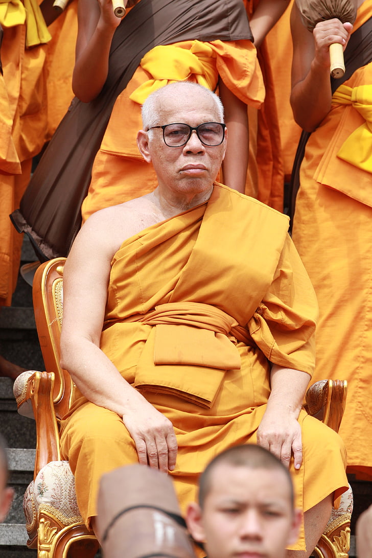 bouddhistes, moines, assis, tradition, cérémonie, gens, Thaïlande