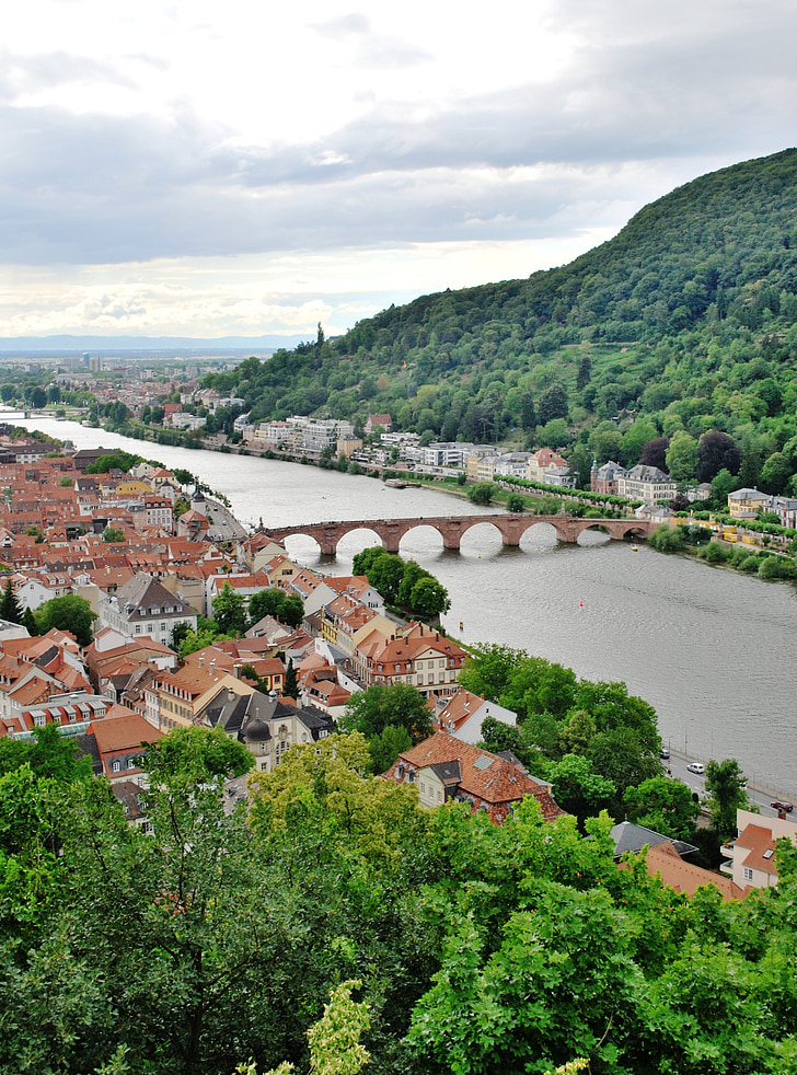 Heidelberg, pont, Allemagne, rivière, colline, ville, l’Europe