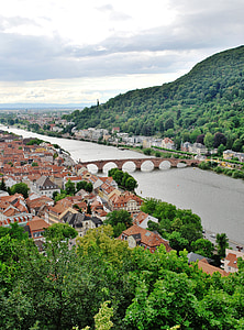 heidelberg, bridge, germany, river, hill, city, europe