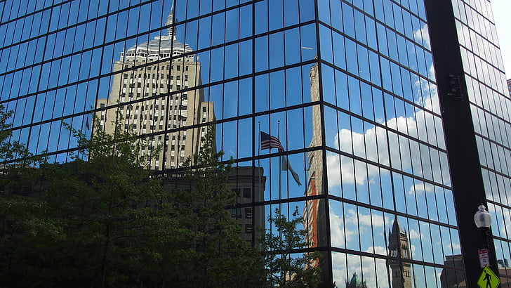 Boston, Amerika Serikat, Amerika, kota pelabuhan, langit, bangunan, mirroring