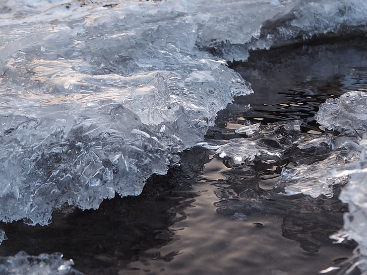 ghiaccio, acqua, cristalli, riflessione, natura, inverno