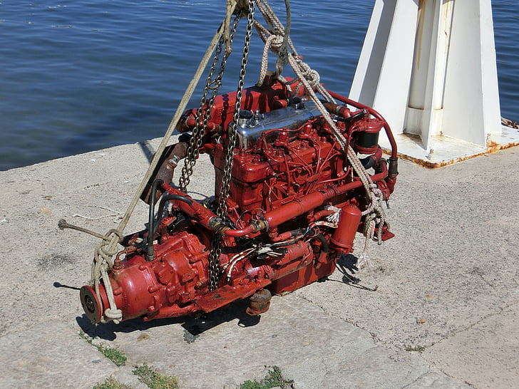 motor, marine engine, red, watercraft, internal combustion engine