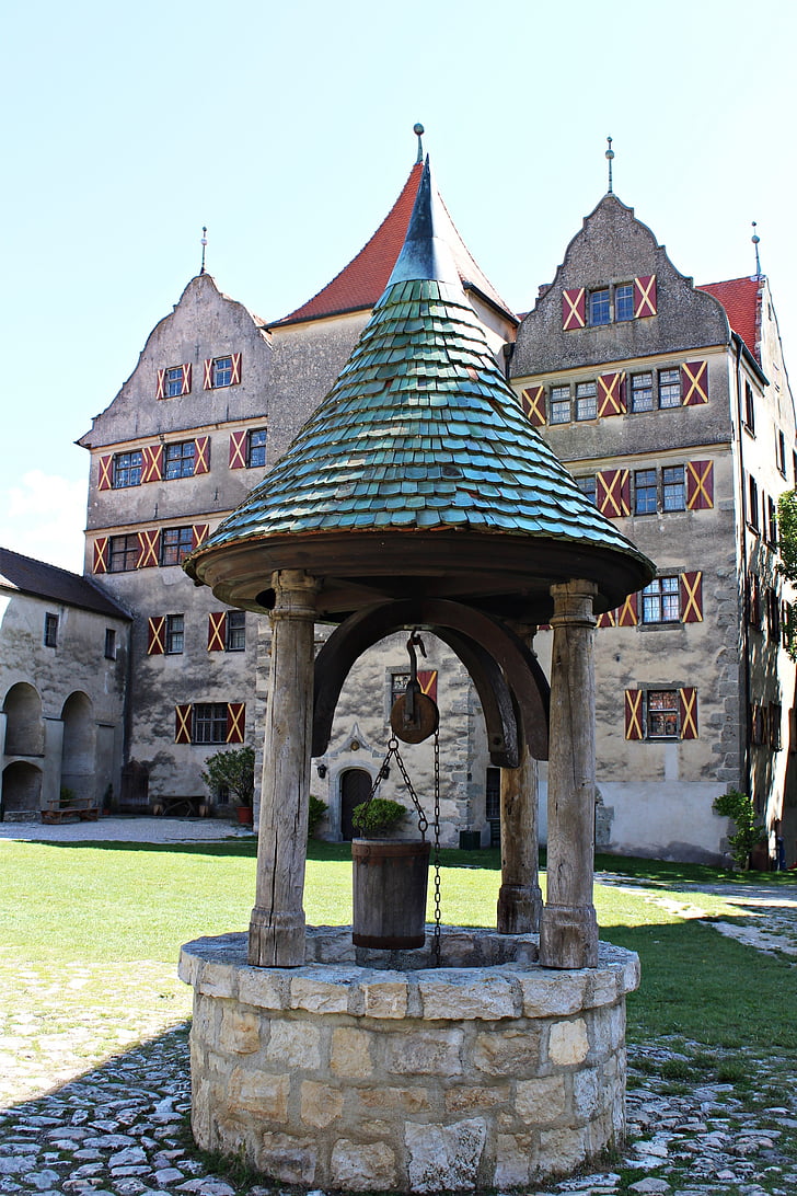 fountain, castle, traction, stone fountain, historically, middle ages, history