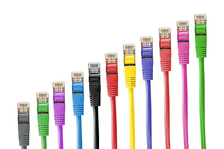 Ethernet, kabler, hvid, baggrund, netværkskabler, stik, patch
