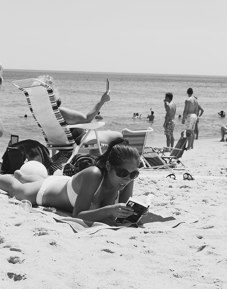 membaca, Pantai, musim panas, liburan, buku, perjalanan, bersantai