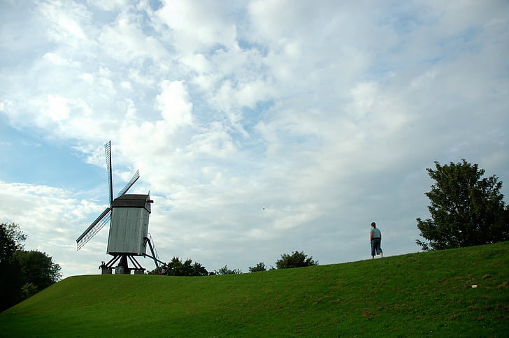 windmill, hill, sky