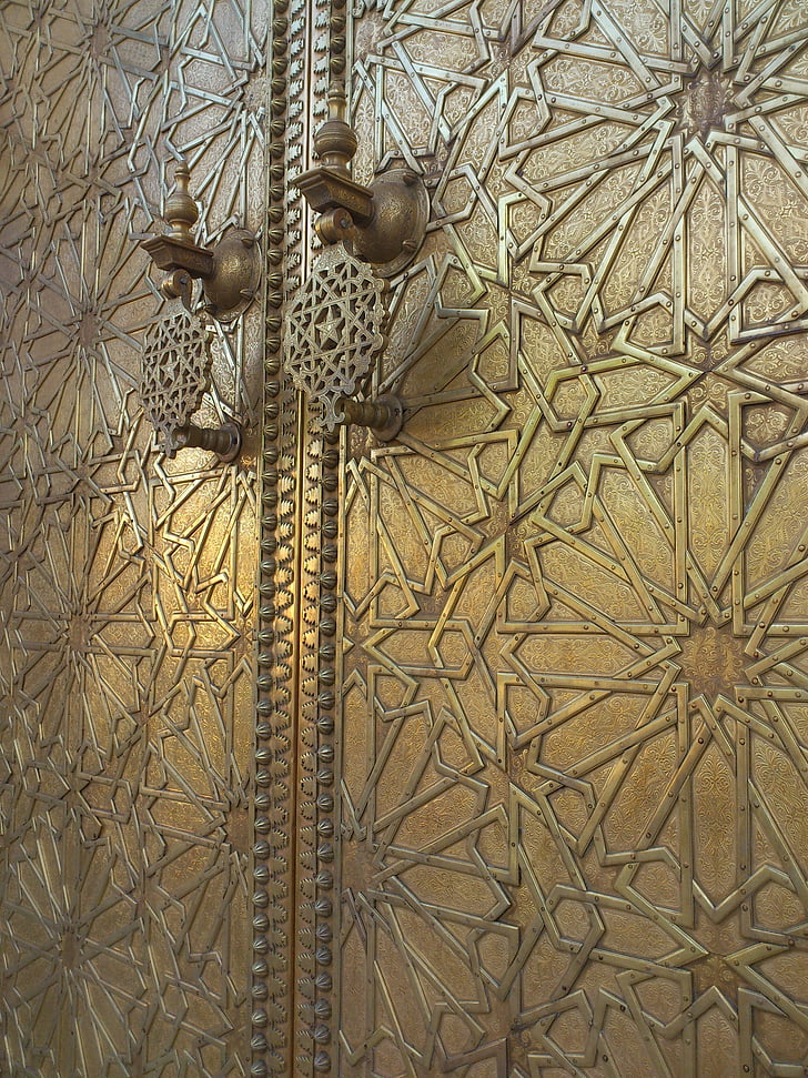 dvere, Dekoratívne, Architektúra, vchod, okrasné, Maroko, meď