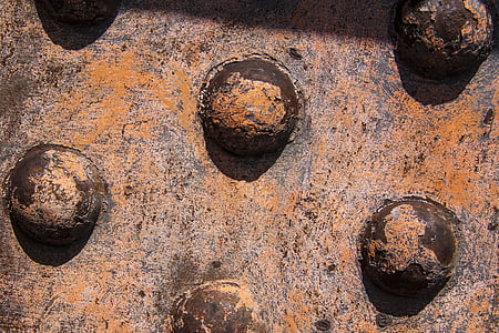 riveting heads, rivet, rusted, iron, old, stainless, rusty red