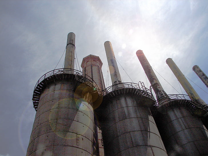 fireplaces, sky, perspective, factory, industry, pollution, chimney
