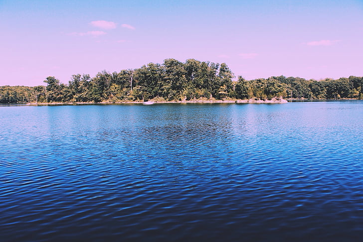 lake, water, nature, outdoors, landscape, trees, island