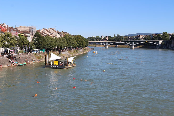 Basel, sông Rhine, cảnh quan thành phố, bên sông, sông, làng, Bridge