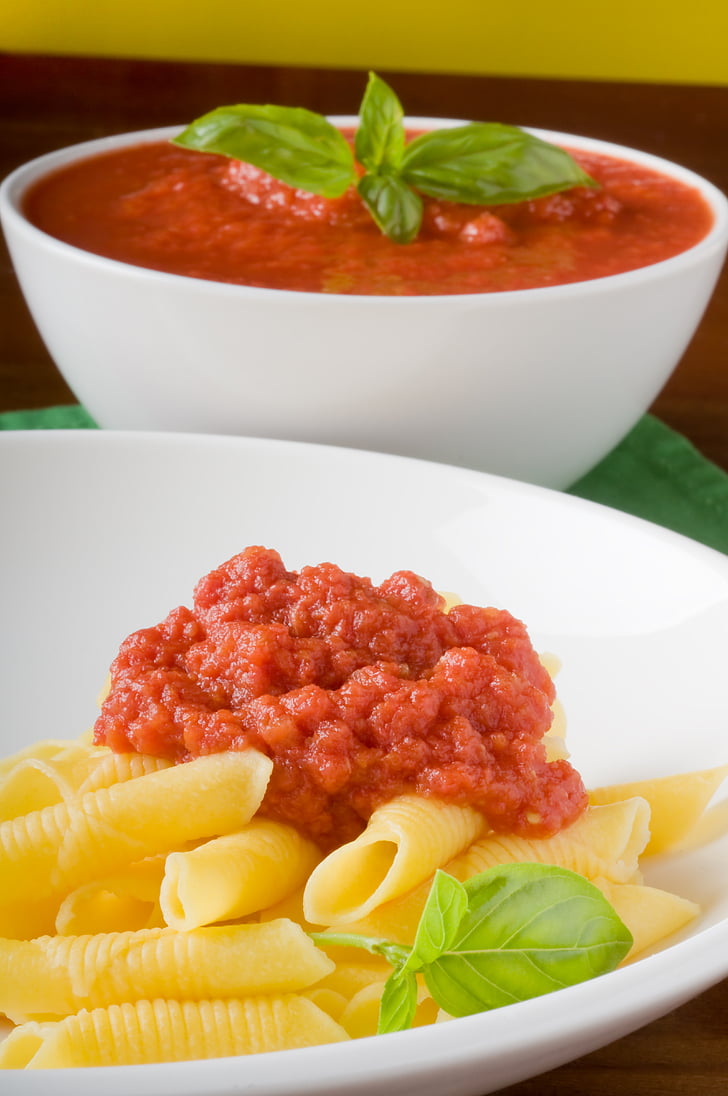 tjestenina, rajčica, bosiljak, bolonjez, Krupni plan, kuhinje, ukusna