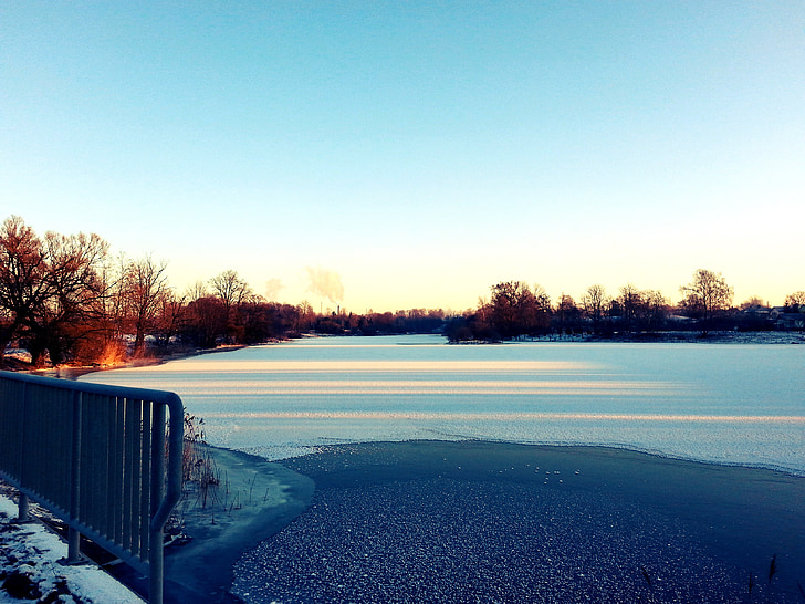 湖, 冷凍, 冷, 冬, 煙, 氷, 水