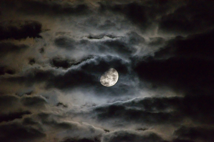 luna, nori, noapte, cer, întuneric, lumina lunii, luna plina