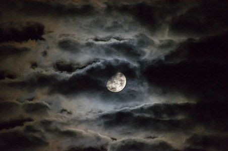 Луната, облаците, нощ, небе, тъмно, лунна светлина, пълнолуние