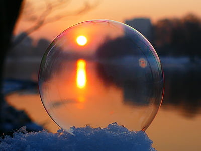 soap bubble, winter, snow, wintry, cold, ball, bubble